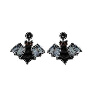 Beaded Sequin Bat Statement Earrings – Halloween Costume Jewelry